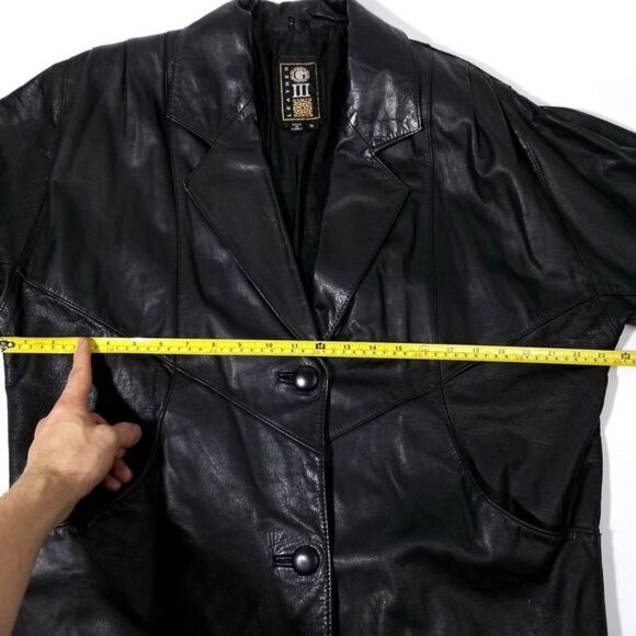 VINTAGE Black 100% Leather Western Cowboy Button Down Rancher Coat Jacket Small - Picture 4 of 9